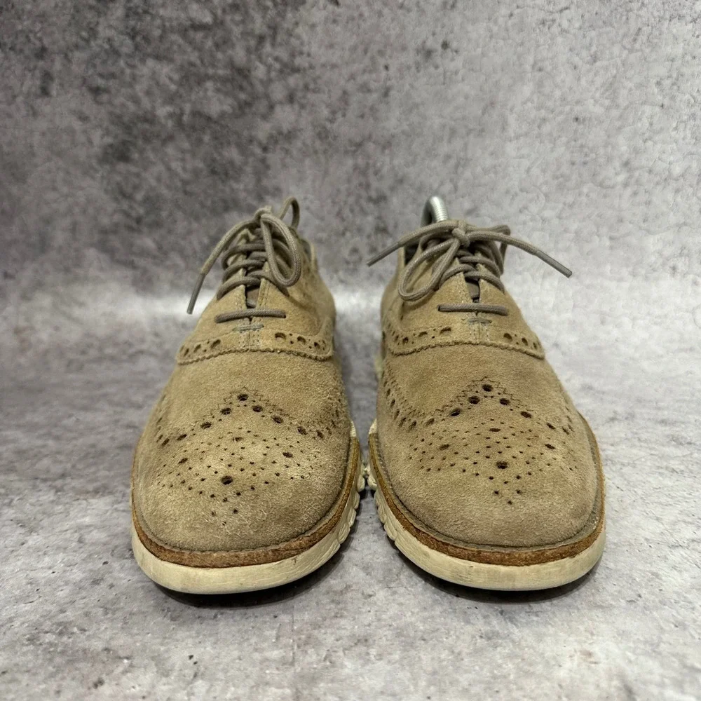 Cole Haan Zerogrand Wingtip Oxford Mens 9.5 Ironstone Suede C12980 Brogue Tan